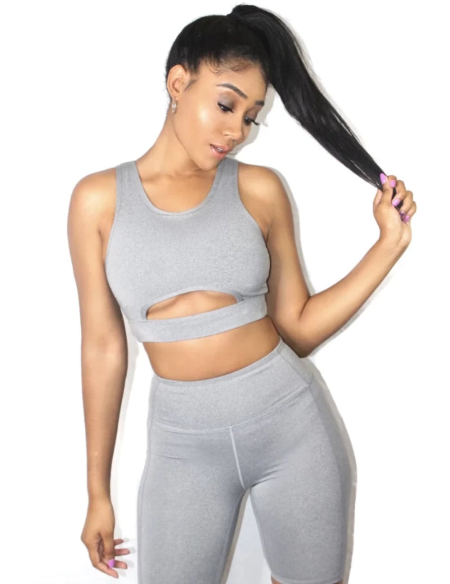 Heather Gray Biker Shorts Set